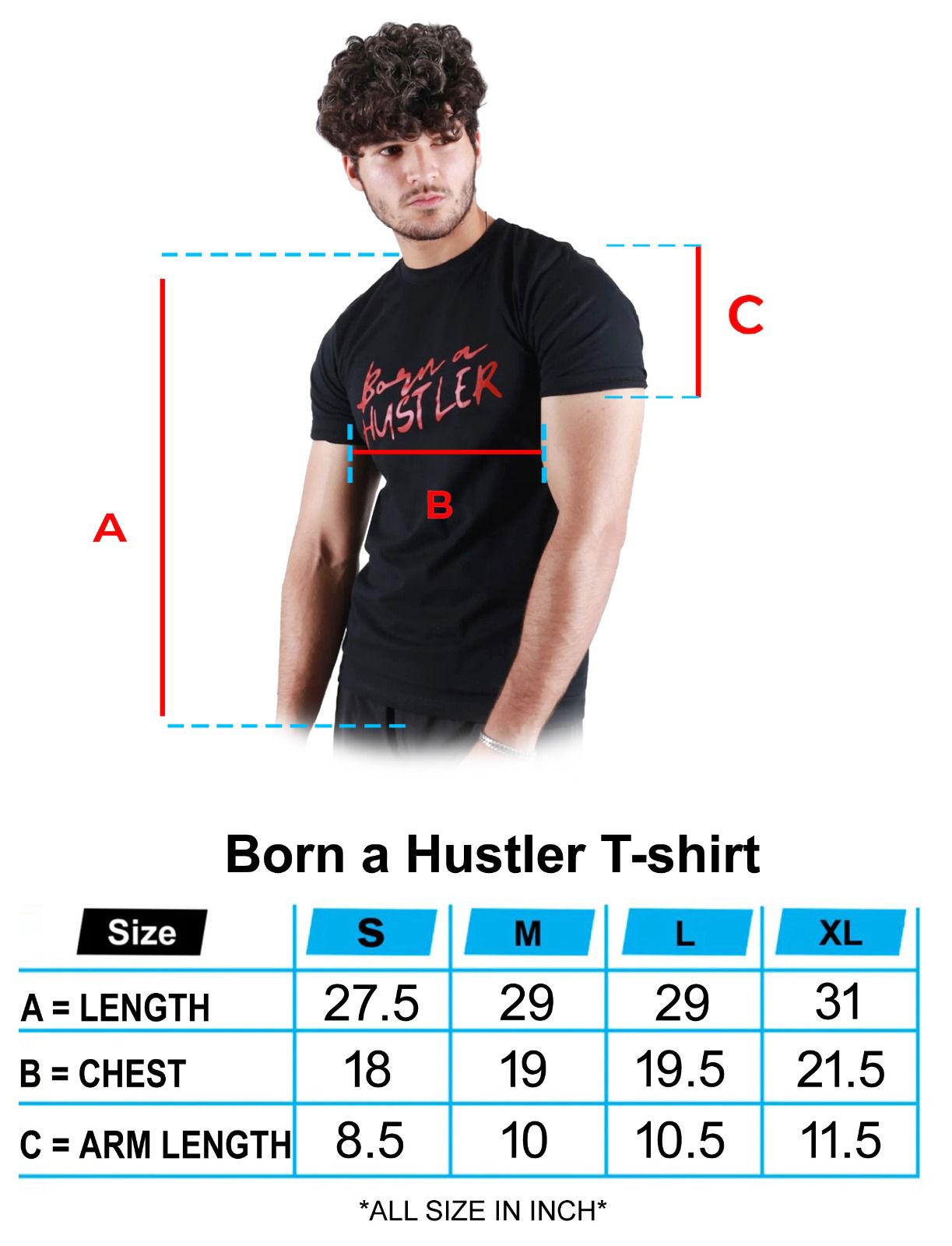 Born a Hustler Tshirt Size Chart | HustlersOnlyPK