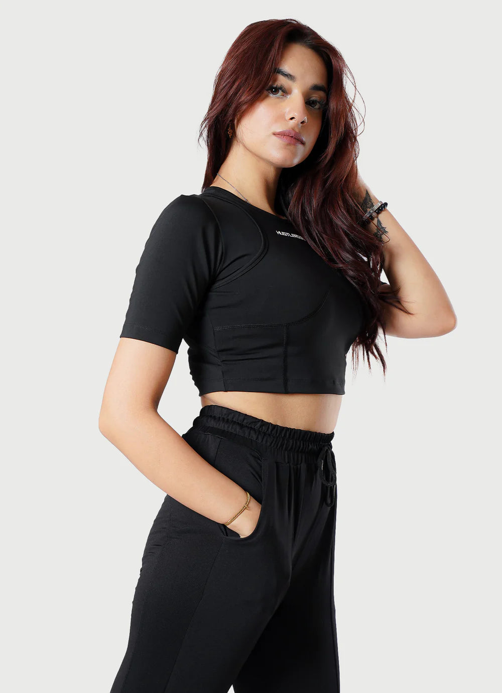 Black Crossover Croptop Shirt | HustlersOnlyPK