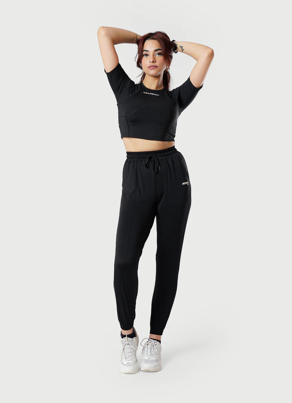 Black Crossover Croptop Shirt For Workout | HustlersOnlyPK