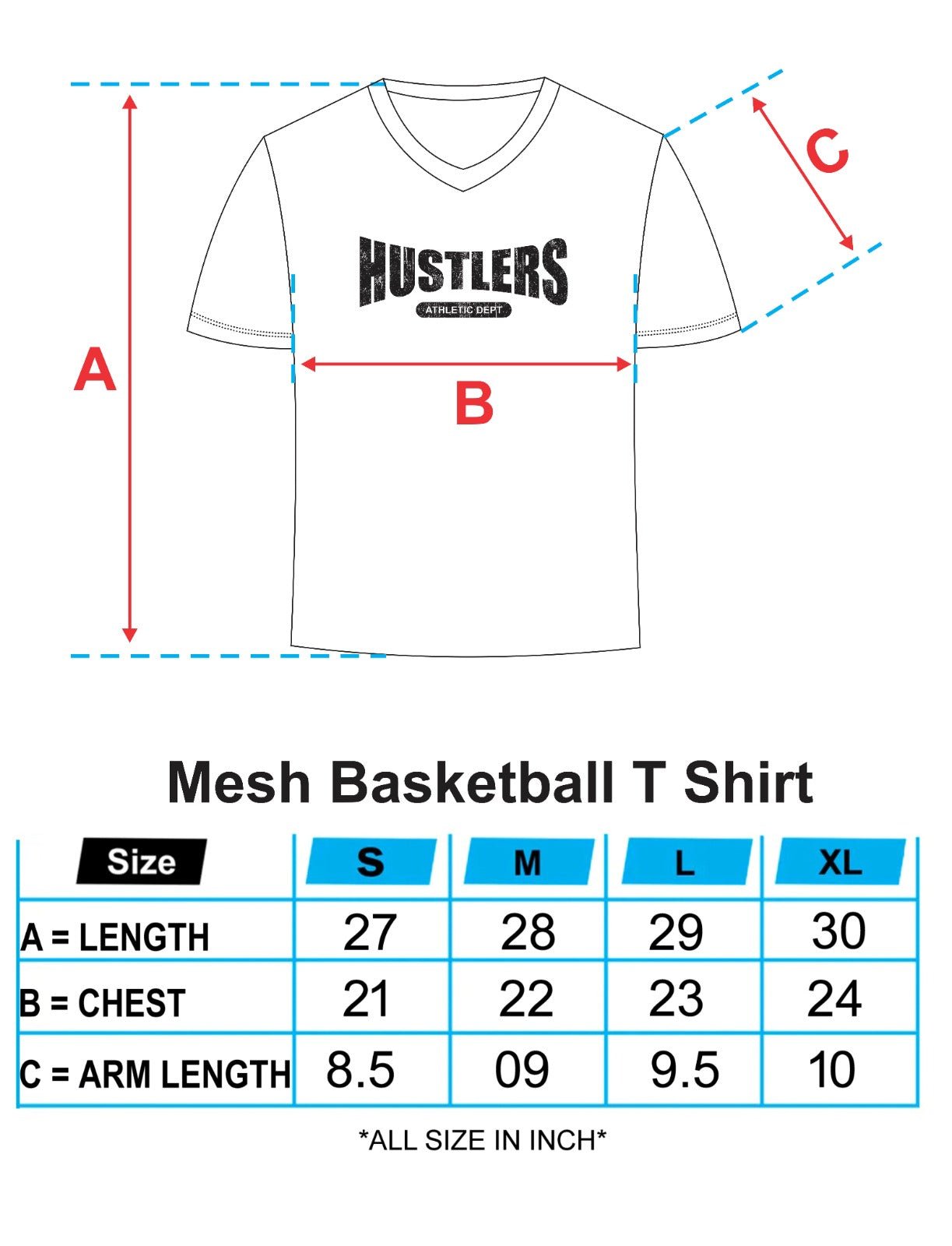 Black Mesh Basketball Tshirt Chart Size | HustlersOnlyPK