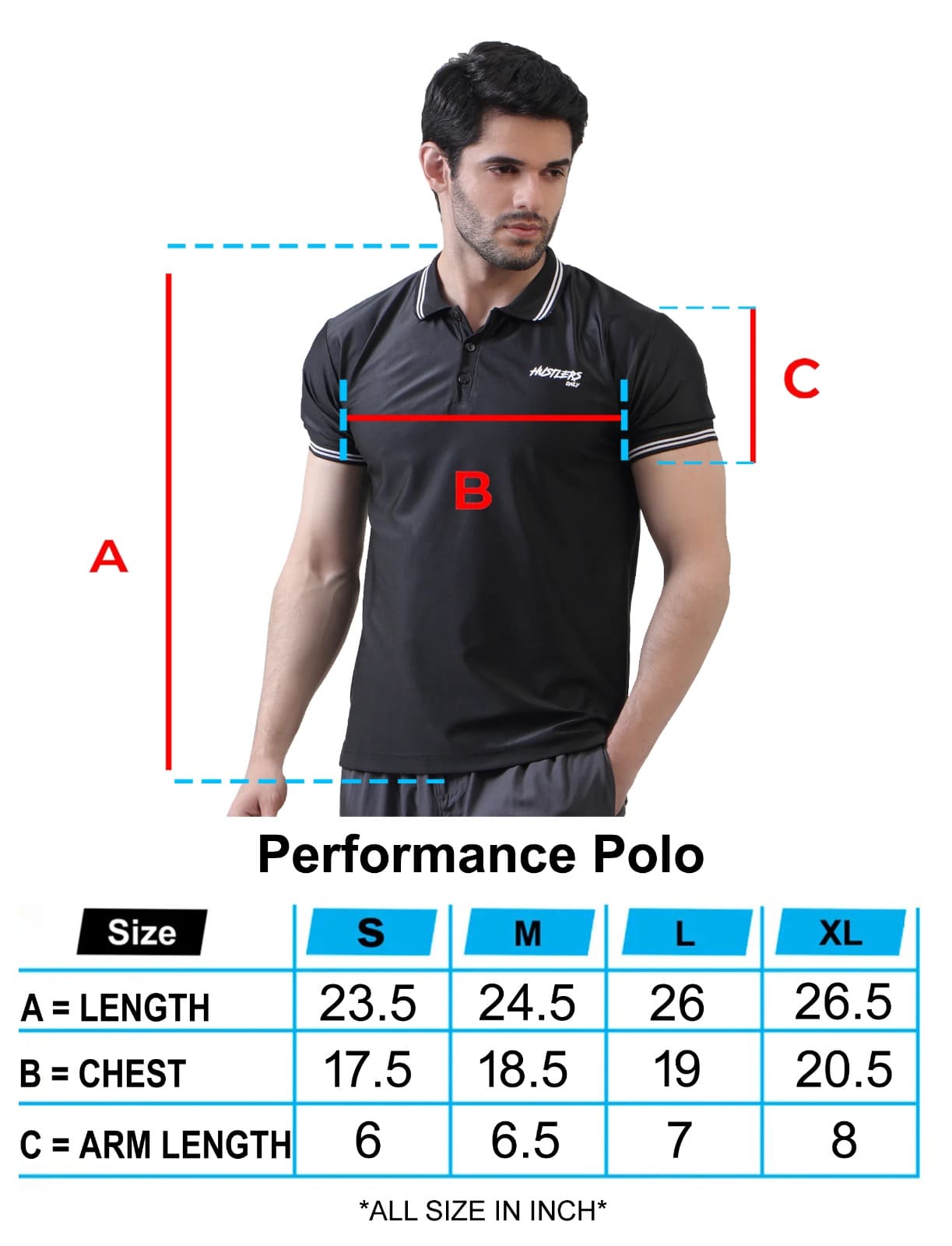 Black Polo Shirt For Men Size Chart | HustlersOnlyPK