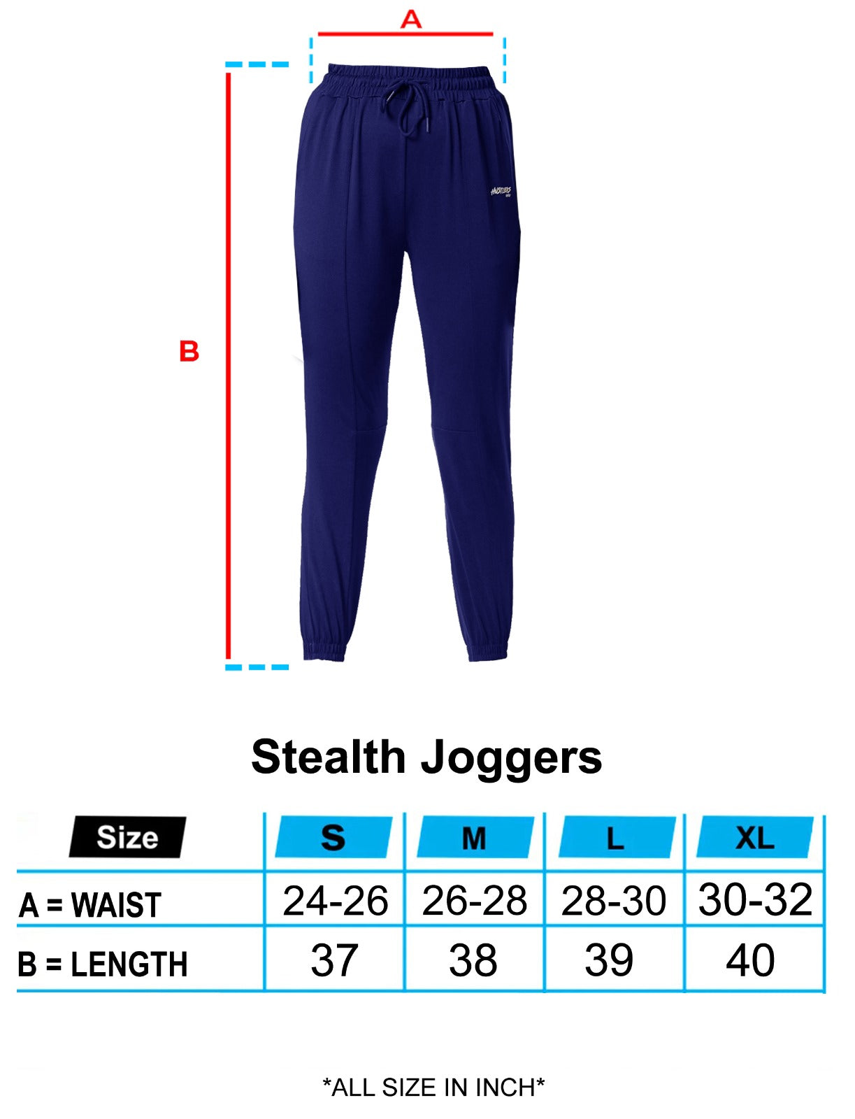 Navy Stealth Joggers Sizechart | HustlersOnlyPK