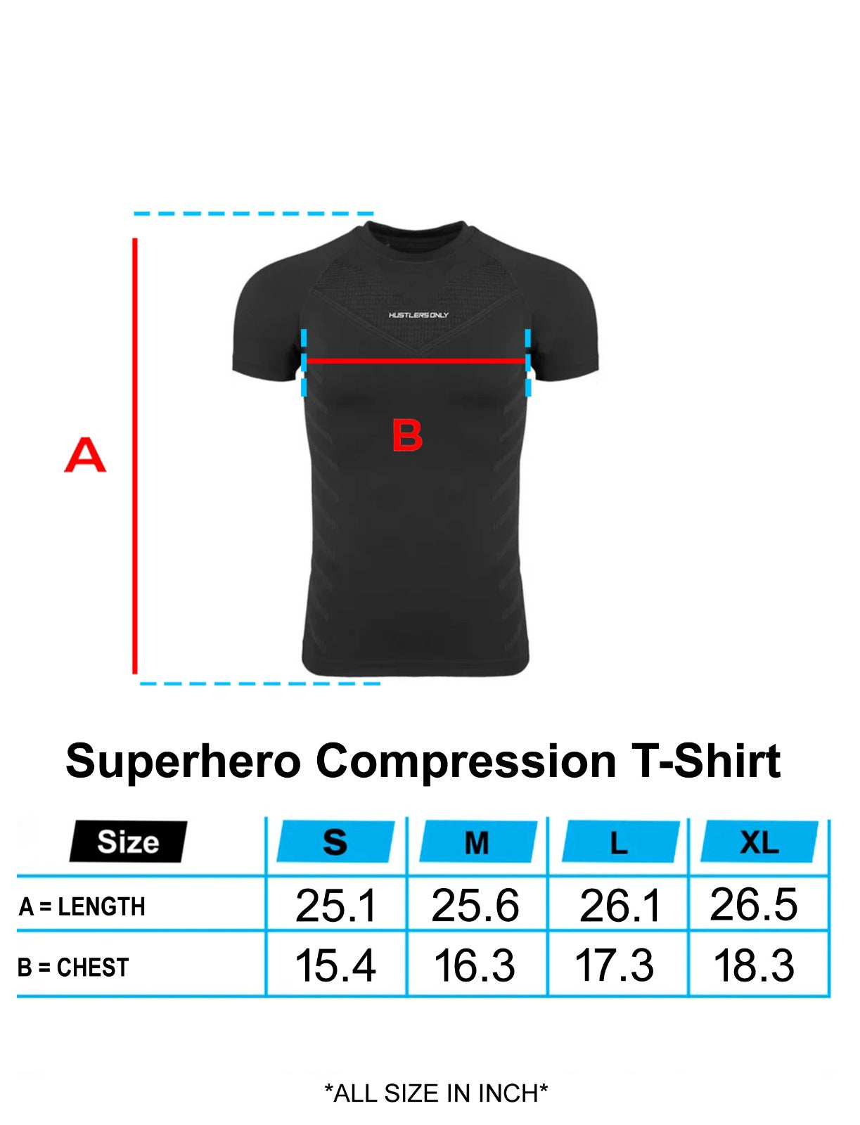 Superhero Black T-shirt Size Chart | HustlersOnlyPK