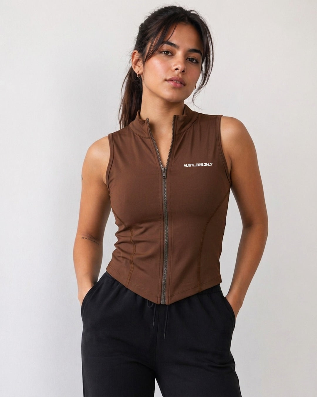 Code Zip Up Vest - Chocolate Brown