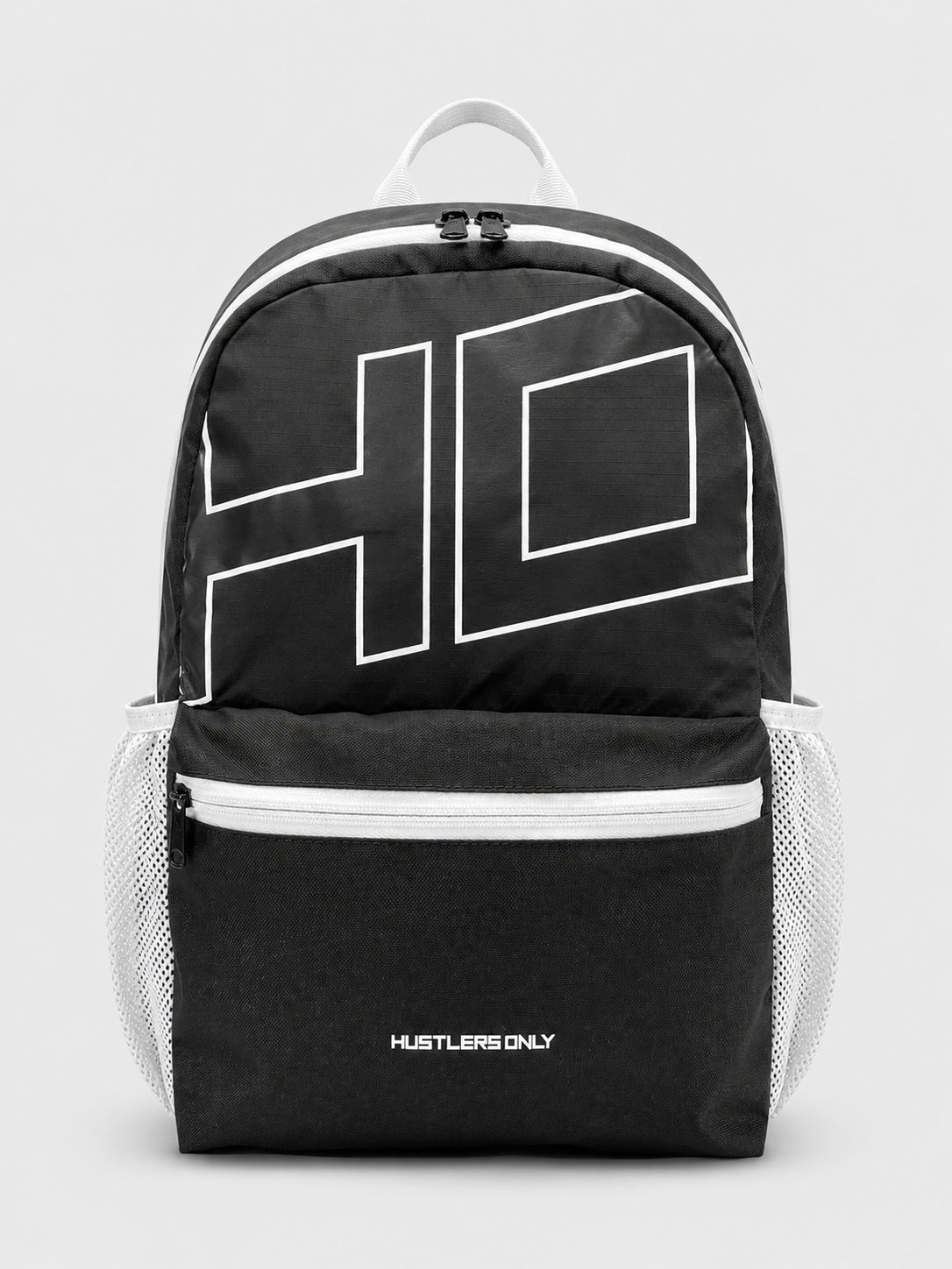 Black gym backpack by Hustlers Only with practical storage for workout and everyday essentials