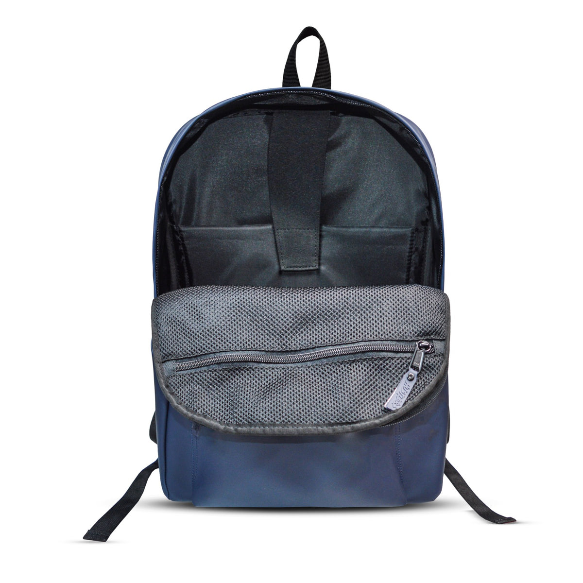 Hustlehead navy office laptop bag in backpack style with multiple zipped storage pockets