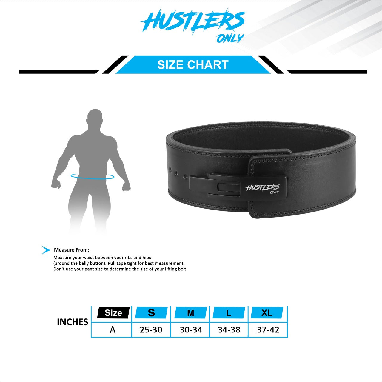 13mm Black Premium Weightlifting Lever Belt Sizechart | HustlersOnlyPK