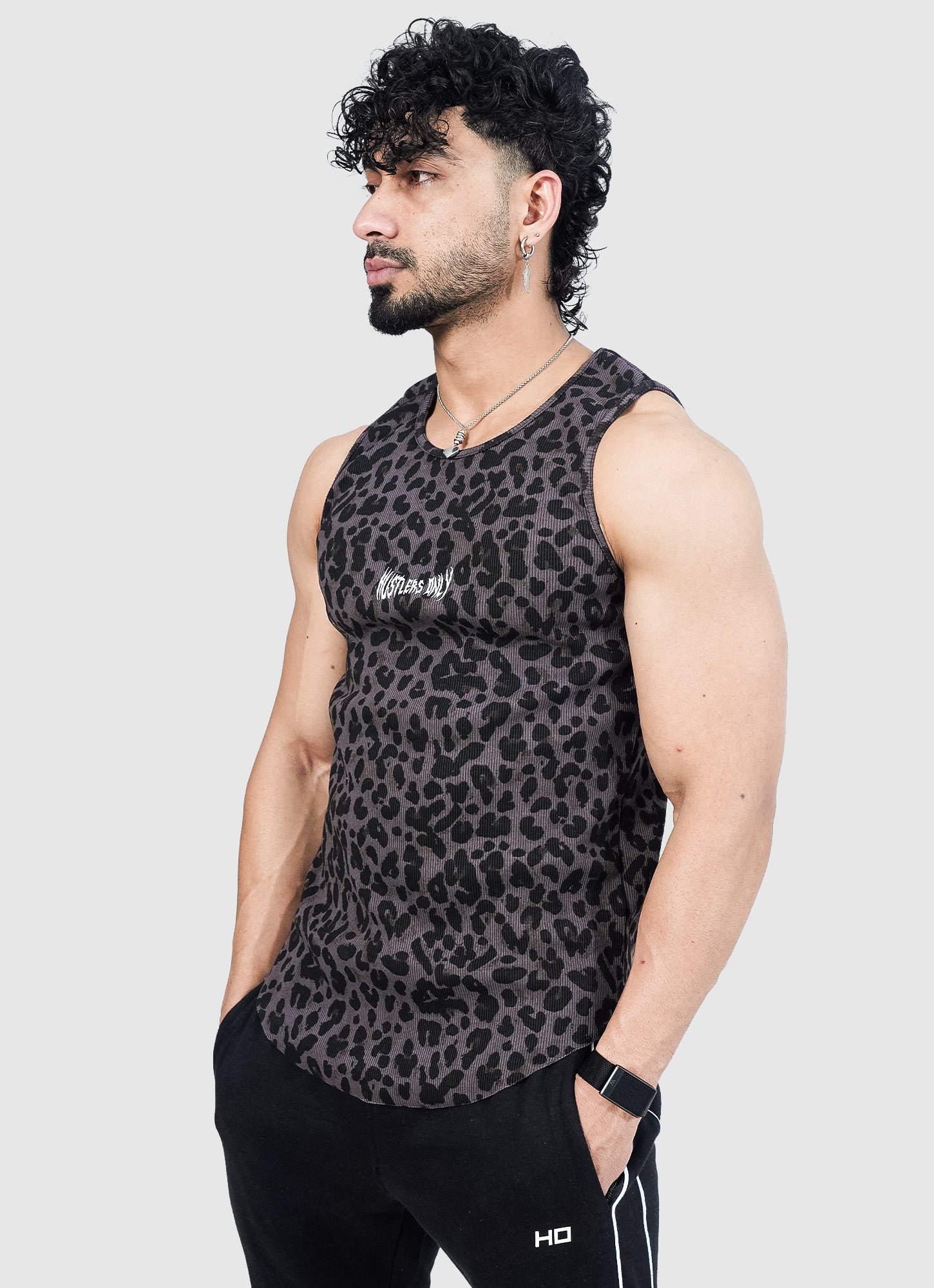 Ribbed Tank - Black Leopard