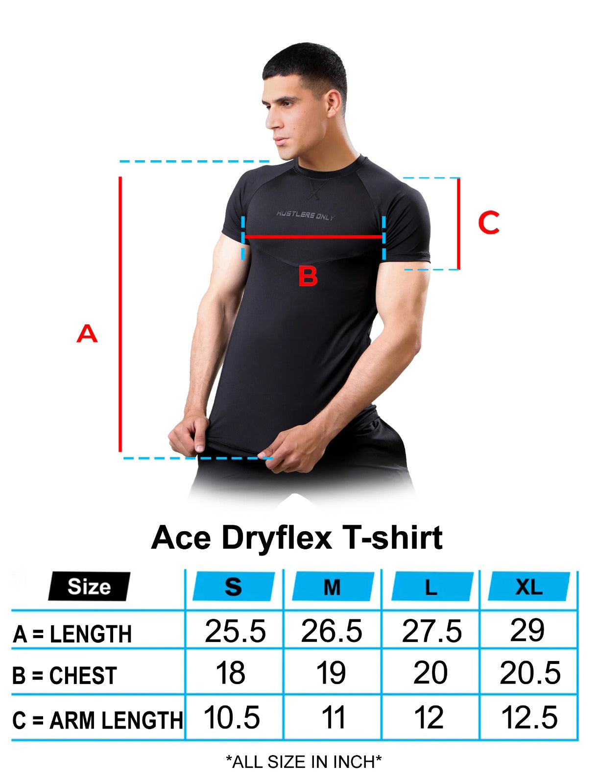 Ace Dryflex Black T-shirt Size Chart | HustlersOnlyPK