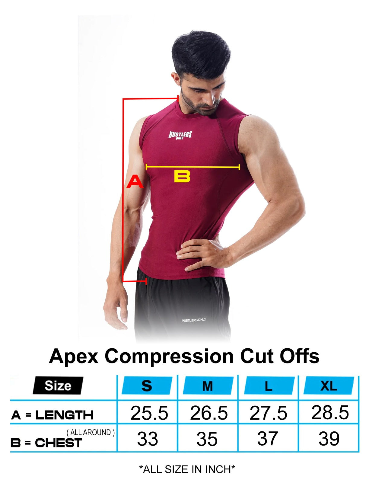 Apex Compression Cut Offs sizechart | HustlersOnlyPK