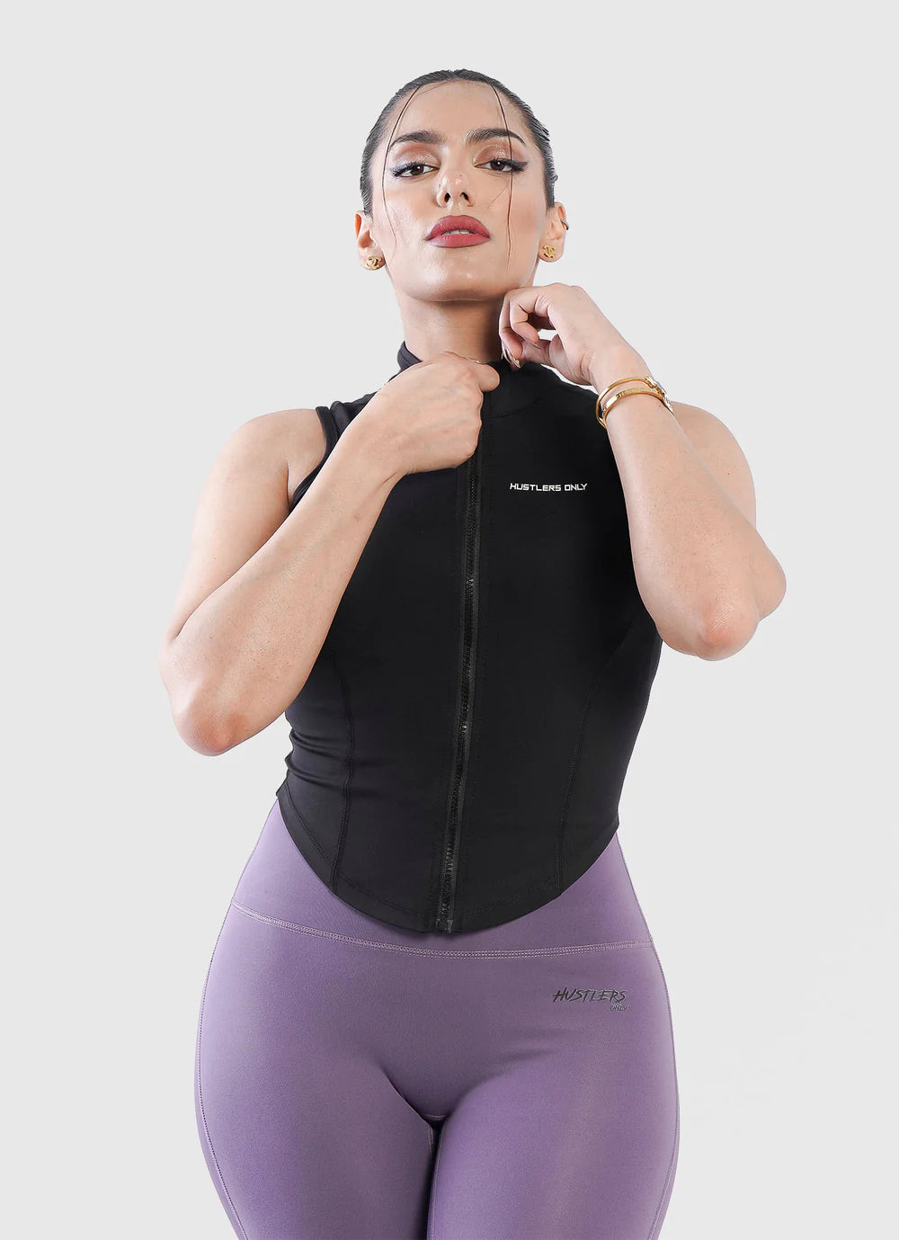 Black Code Zip Up Vest  for Womens | HustlersOnlyPK