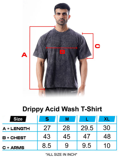 Drippy Acid Wash Black T-shirt Size Guide | HustlersOnlyPK