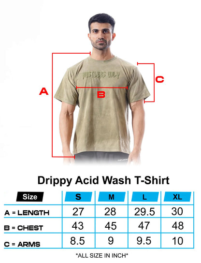 Drippy Acid Wash Green T-shirt Size Chart | HustlersOnlyPK