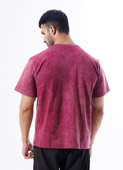 Drippy Acid Wash Maroon T-shirt For Workout | HustlersOnlyPK