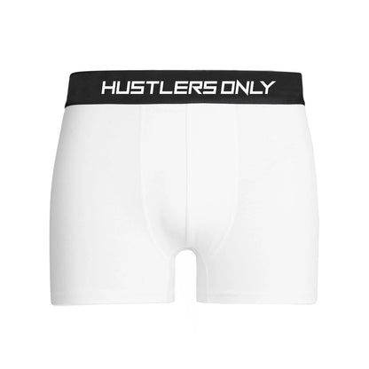 Men's White Boxer Briefs with Metallic Waistband | Hustlers Only PK
