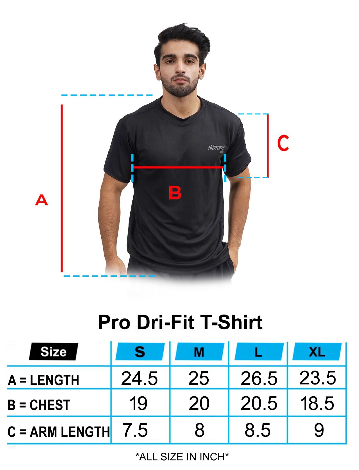 Pro Dri Fit T-Shirt for Men Size Guide | HustlersOnlyPK