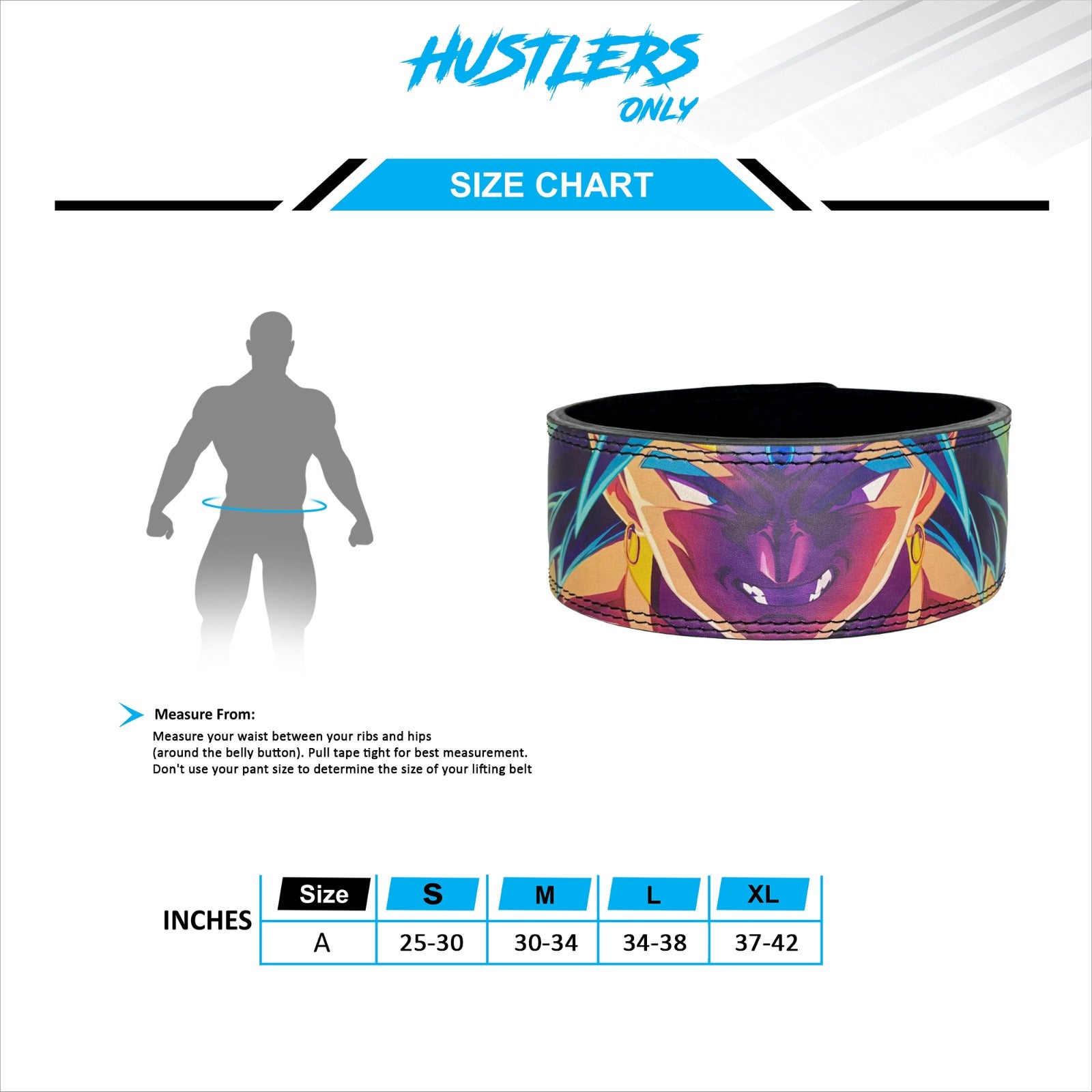Size char for Brolly Anime Weightlifting Lever Belt for Strongman Training | Hustlers Only PK