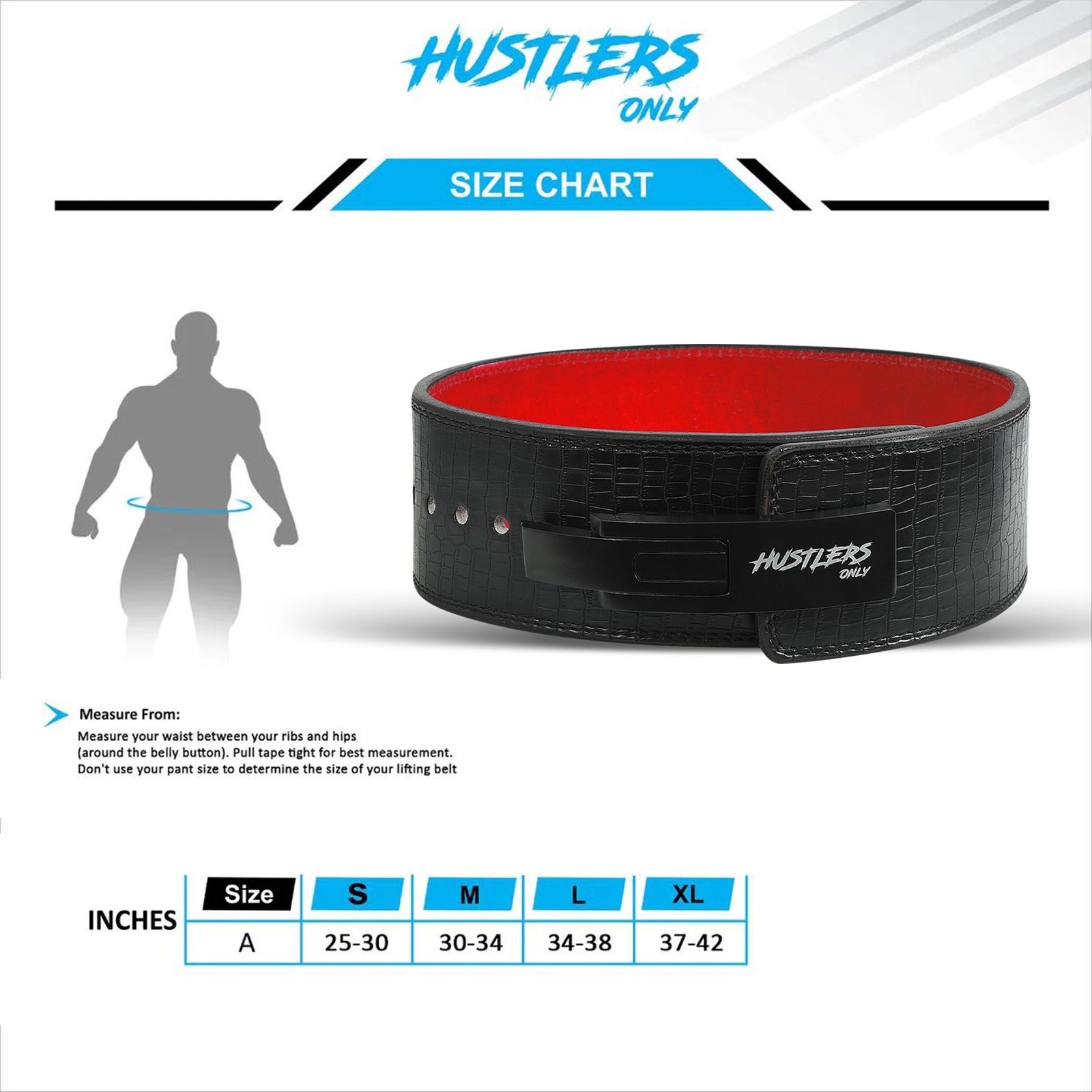 Snake Skin Weightlifting Lever Belt Sizechart | HustlersOnlyPK 
