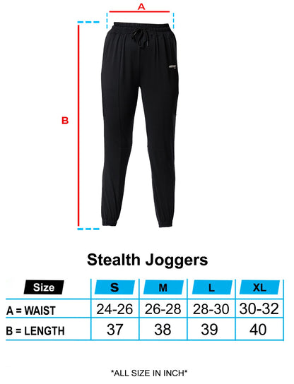 Black Stealth Joggers Sizechart | HustlersOnlyPK