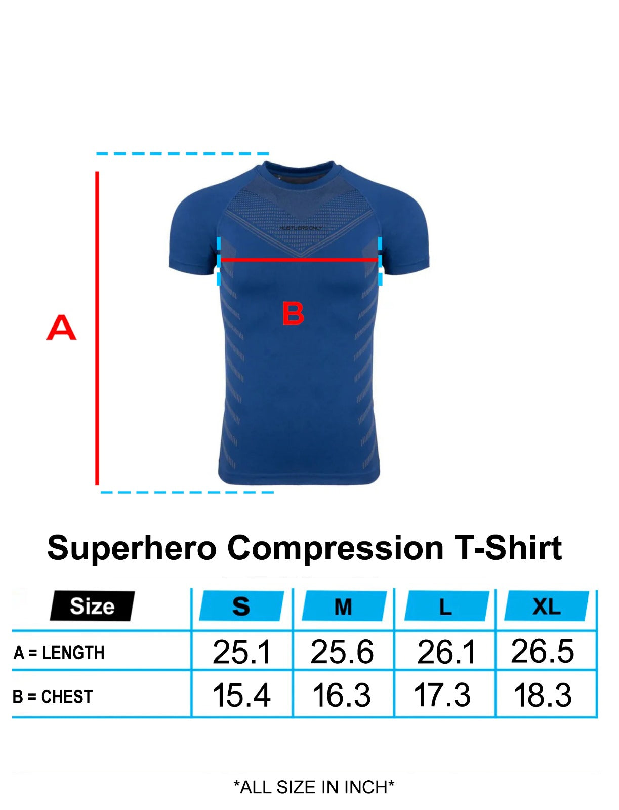 Superhero Navy T-shirt Size Chart | HustlersOnlyPK