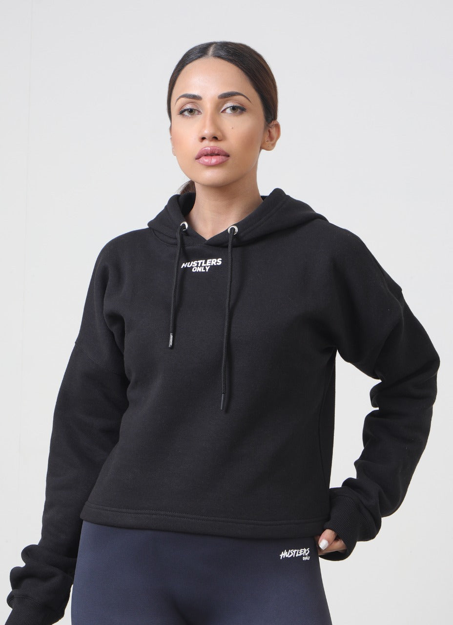 Black Training Cropped Hoodie for Women | HustlersOnlyPK