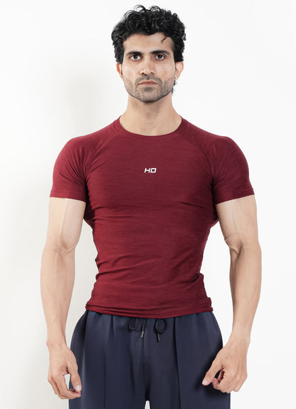 Melange Compression T-Shirt - Maroon