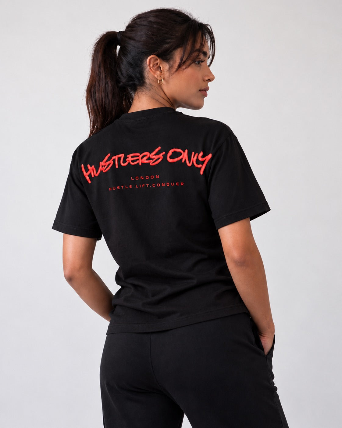 Hustlers Only women's red Graffiti oversized t-shirt
