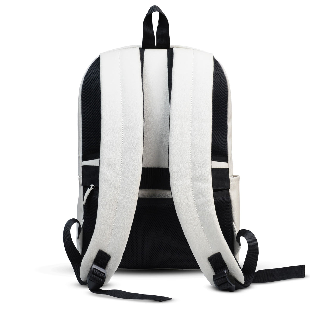 Hustlehead beige-toned PU leather backpack with zippered compartments and minimalist design
