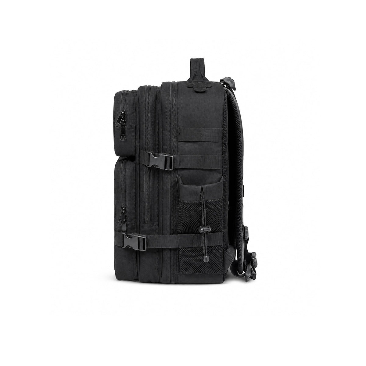 Close-up of Beta Military Backpack Black showing its 600D Oxford polyester fabric and stitching