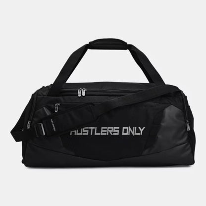 Black duffel bag with vented pocket and molle webbing | Hustlers Only PK