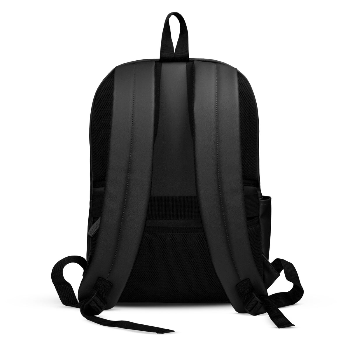 Man carrying a black Hustlehead office backpack with a sleek professional design