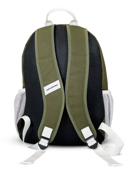 Compact olive green gym backpack with multiple compartments for everyday workout essentials