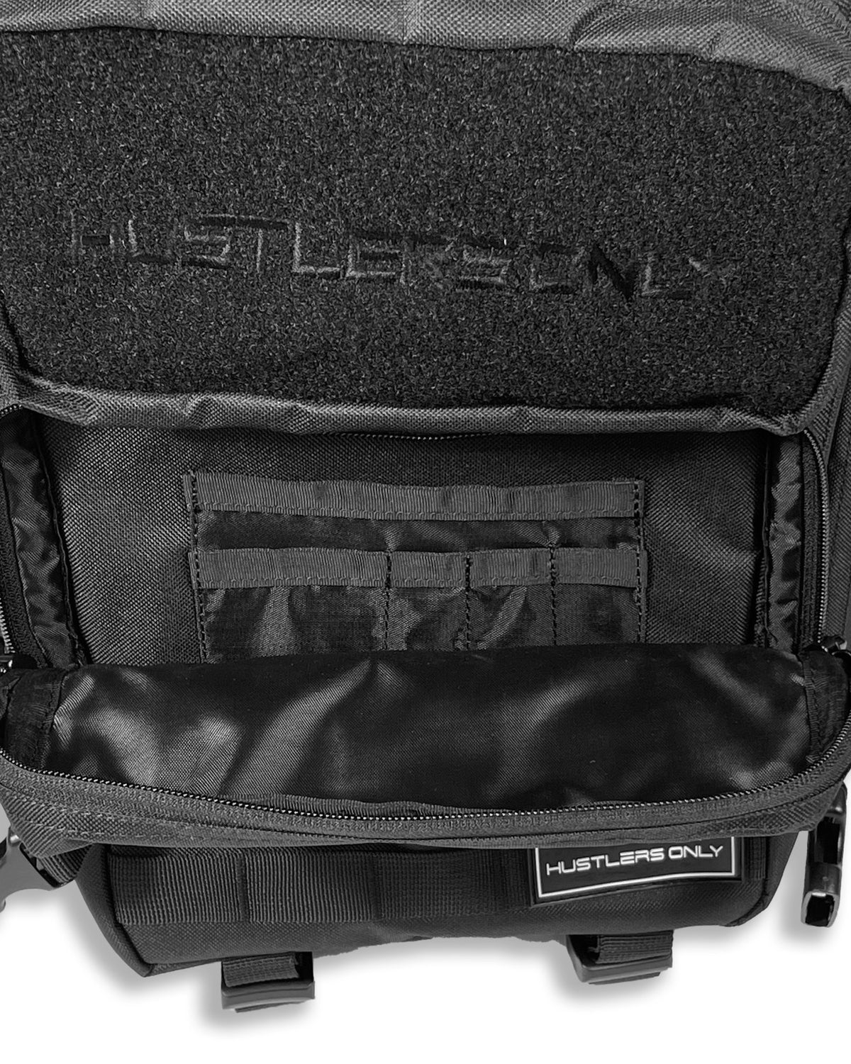 Beta tactical backpack opened flat to show its 180-degree opening and interior storage