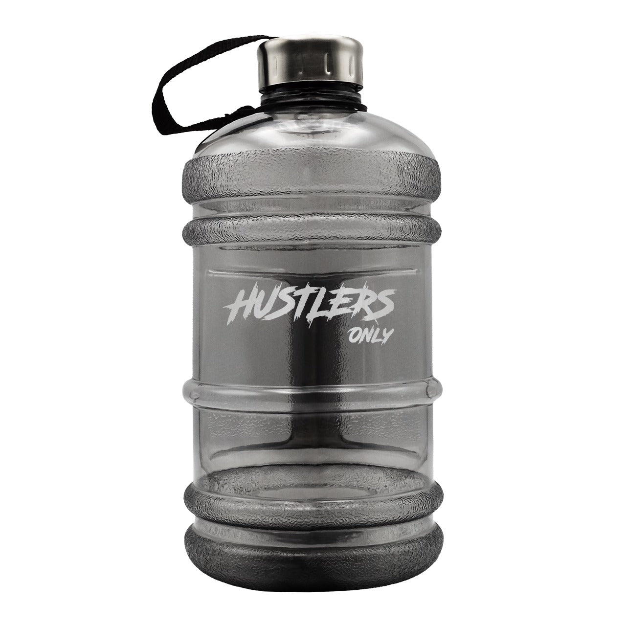 Large 2.2L grey Hustlers Only water bottle for active hydration